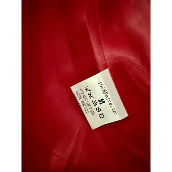 Red Tweed Style Open Front Jacket-Gold Button Detail Bouclé Knit Blazer |Medium - Picture 10 of 12